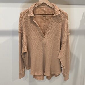 Aerie Women's Tan Waffle Knit Top